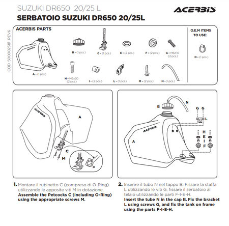 Bak paliwa SUZUKI DR 650 25 litrów od 1996 do dzisiaj