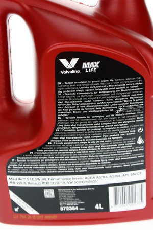 Nowy/ Valvoline MAXLIFE SAE 5W40 syn 4L