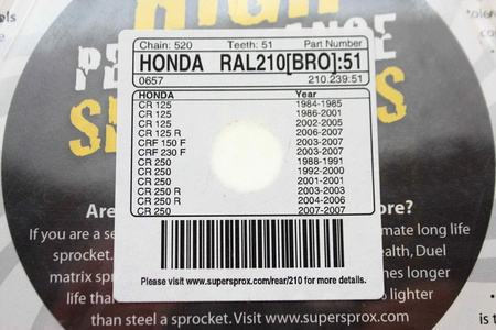 Ritzel Kettenrad Alu 51Z für Honda CR/CRF 125/250/450 Supersprox NEU