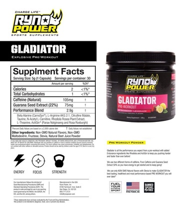Ryno Power suplement diety Gladiator Pre Workout / 30 porcji