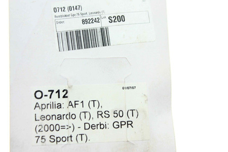 Bremsbeläge Aprilia AF1,Leonardo RS50 2000-2008,Derbi GPR 75 Sport NEU
