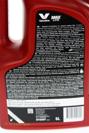 Nowy/ Valvoline MAXLIFE SAE 10W40 syn 5L