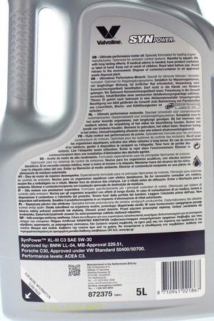 Nowy/Valvoline SYNPOWER 4T SAE 5W30 / 5L olej syntetyczny