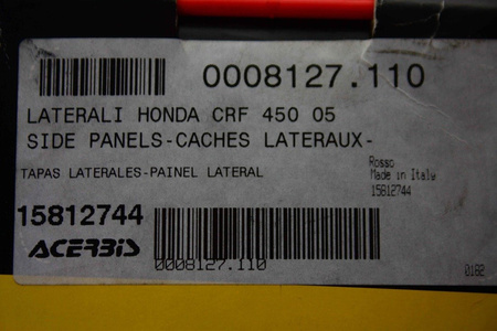 Honda tylne panele boczne CRF 450; 05-06