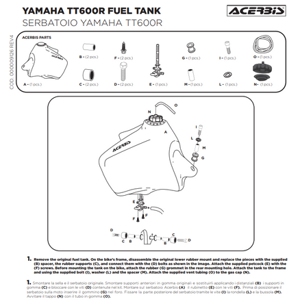 Bak paliwa 20L Yamaha TT 600R 1998 1999 2000 2001 2002 2003 2004