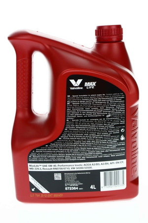 Nowy/ Valvoline MAXLIFE SAE 5W40 syn 4L