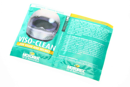 Motorex Visio Clean, chusteczka nawilżona oraz sucha do wytarcia.